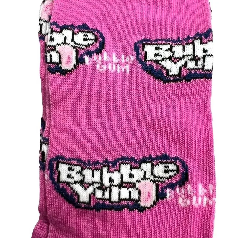 Lot of 3 Pairs Unisex Bubble Gum Candy Novelty Crew Socks 80s 90s Retro Pink